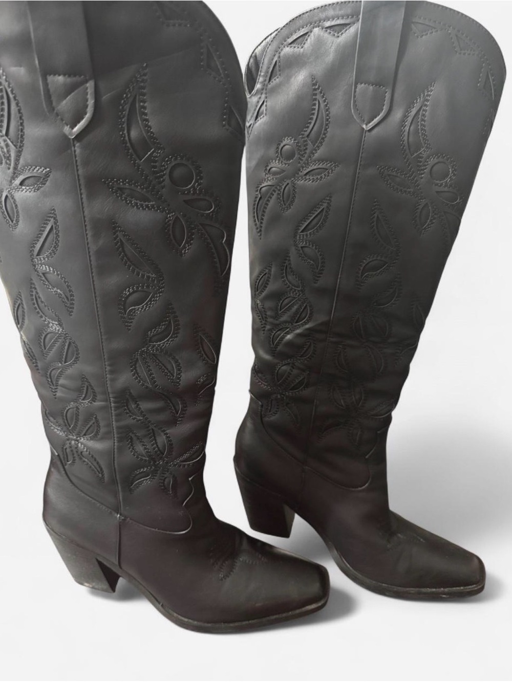 Classic Black Embroidered Knee-High Women's Boots